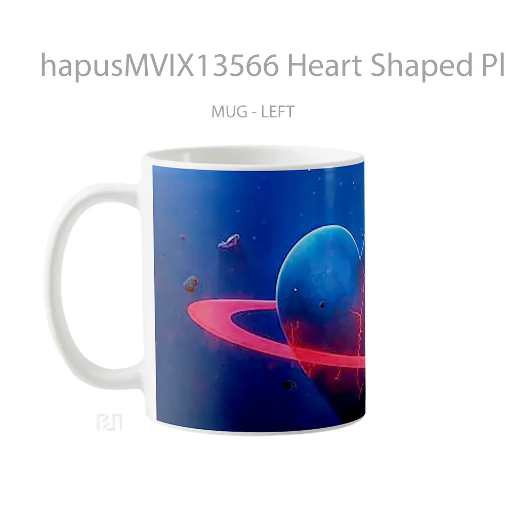 Mug Heart Shaped Planet With Ring Gelas Astronomi - All-side / Desain