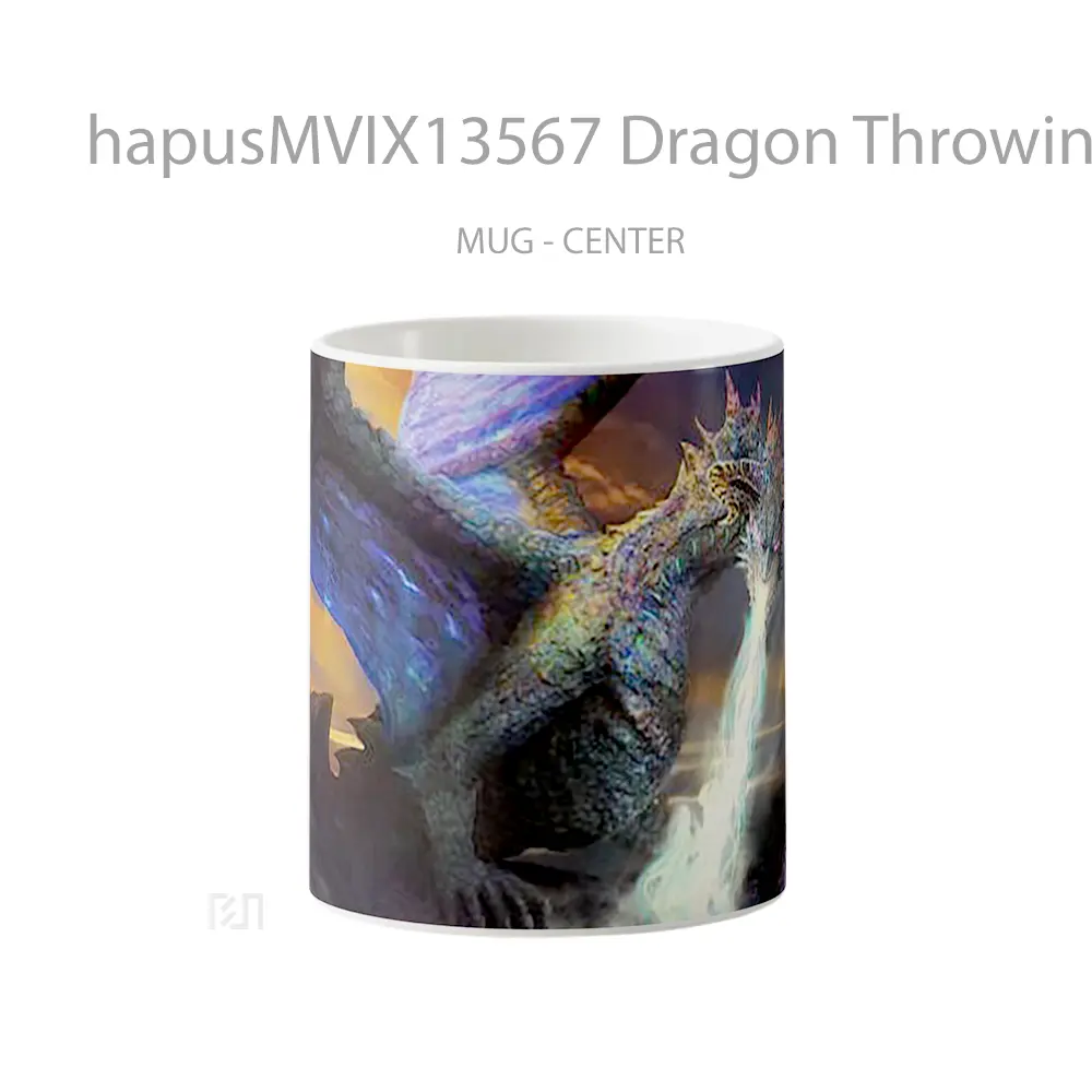 Mug Dragon Throwing Flames Digital Art Gelas Seni Modern