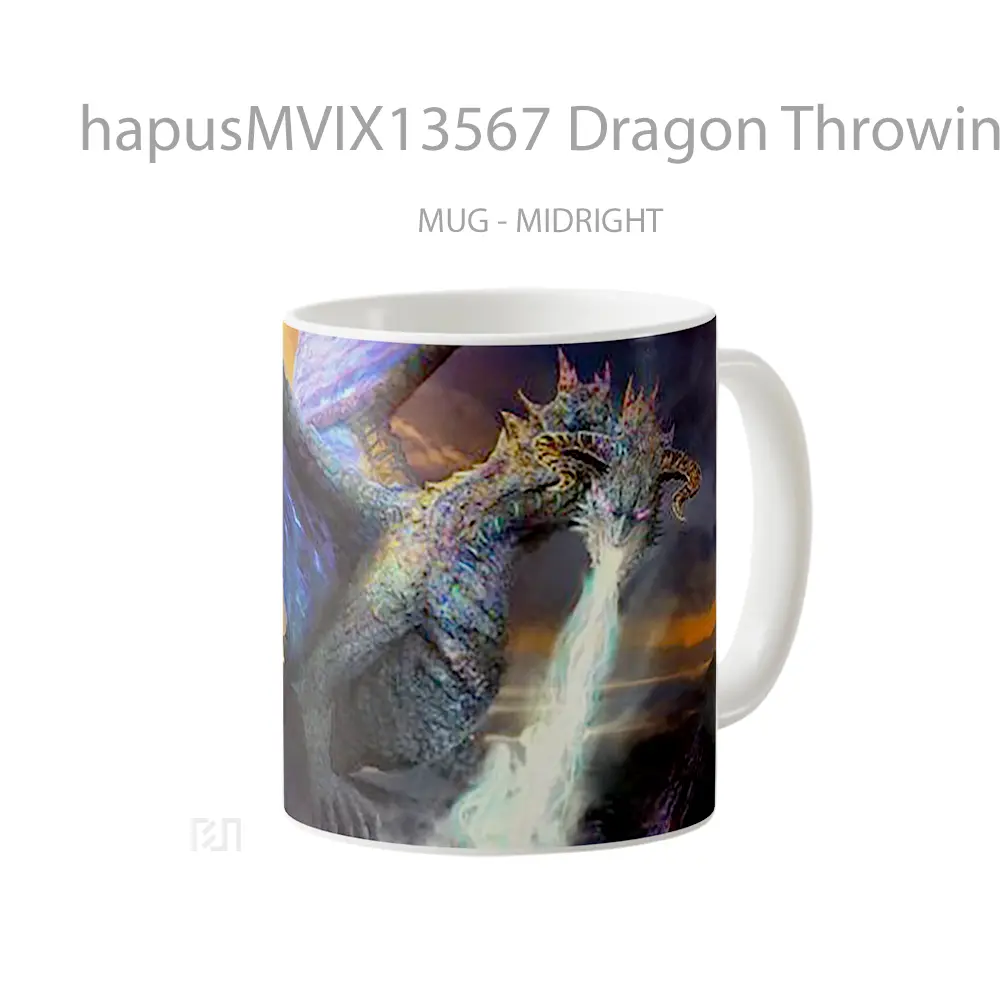 Mug Dragon Throwing Flames Digital Art Gelas Seni Modern - All-side / Desain