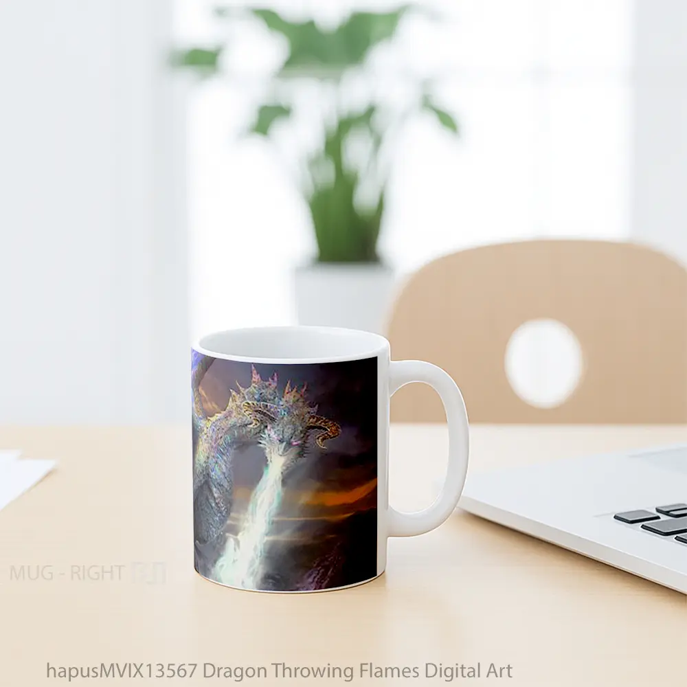 Mug Dragon Throwing Flames Digital Art Gelas Seni Modern - All-side / Desain