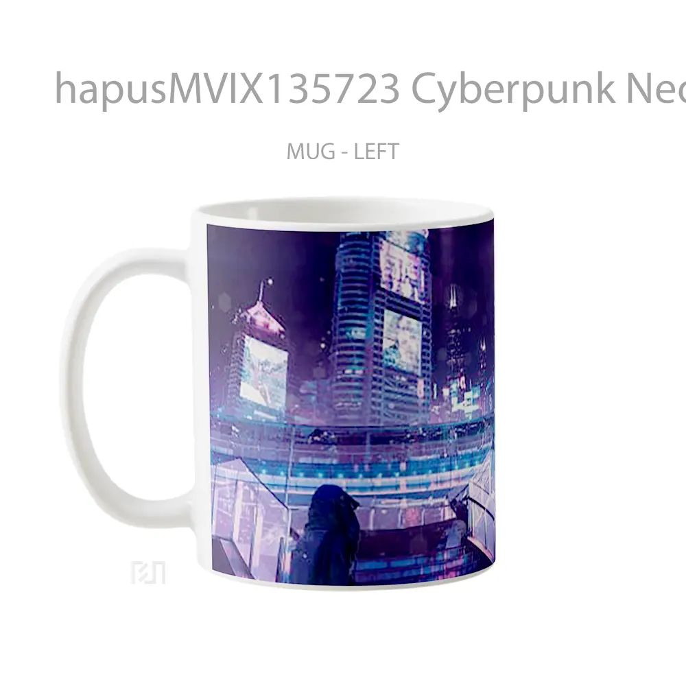 Mug Cyberpunk Neon City Cangkir Gamer - All-side / Desain
