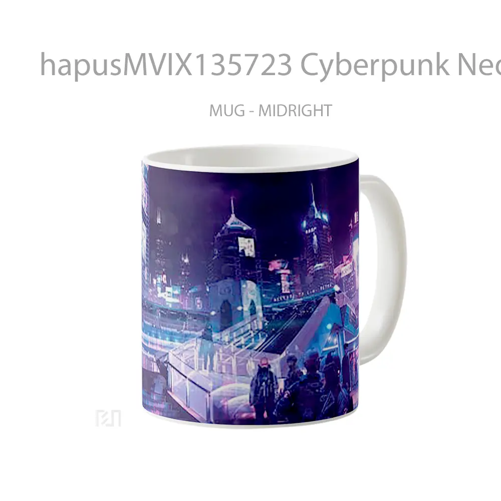 Mug Cyberpunk Neon City Cangkir Gamer - All-side / Desain