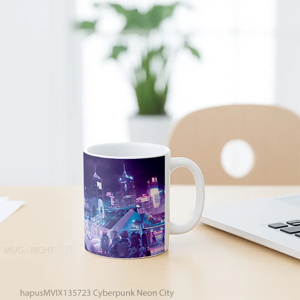 Mug Cyberpunk Neon City Cangkir Gamer - All-side / Desain