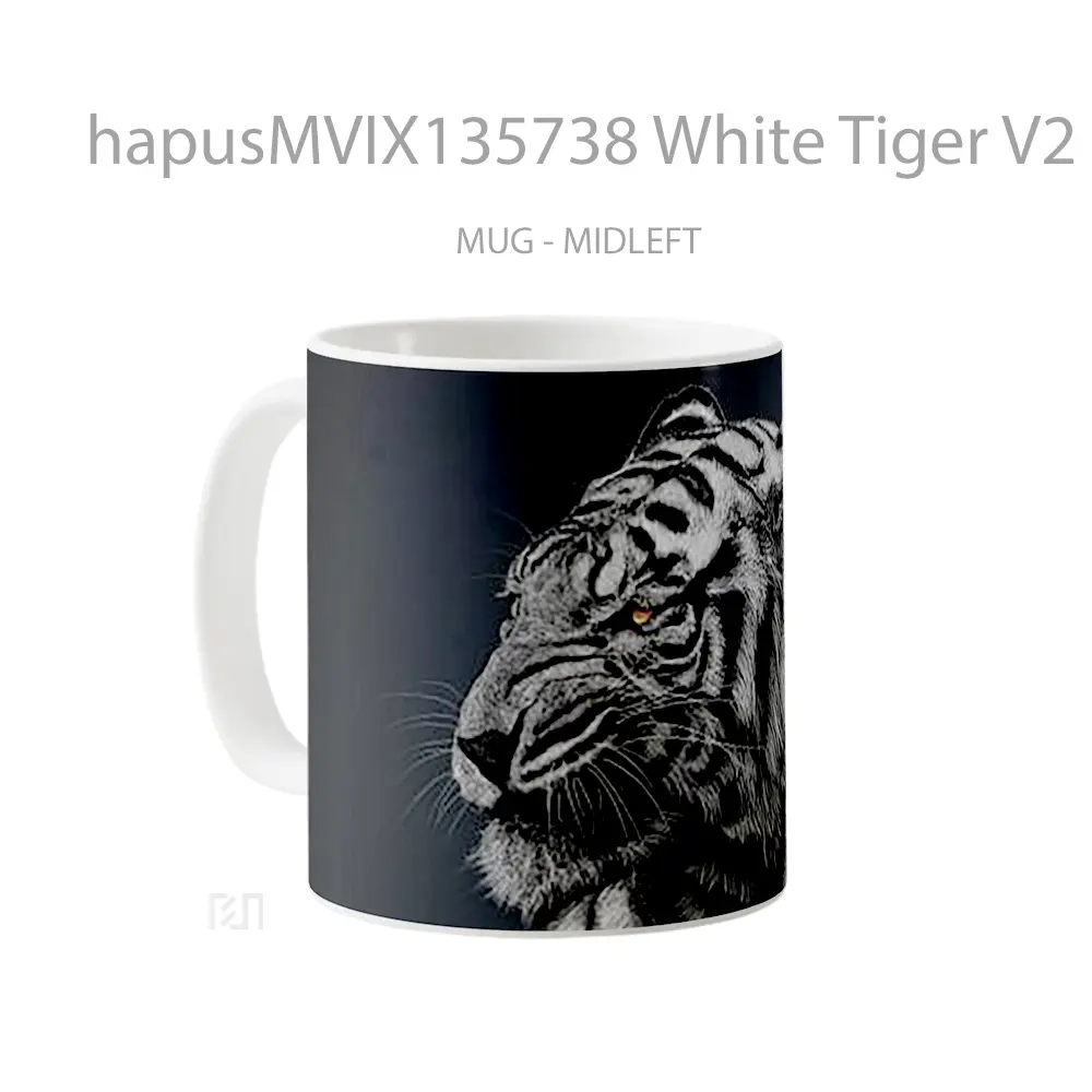 Mug White Tiger V2 Gelas Hewan Lucu - All-side / Desain
