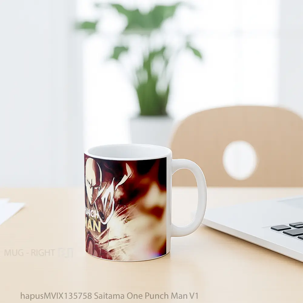 Mug Saitama One Punch Man V1 Cangkir Anime - All-side / Desain