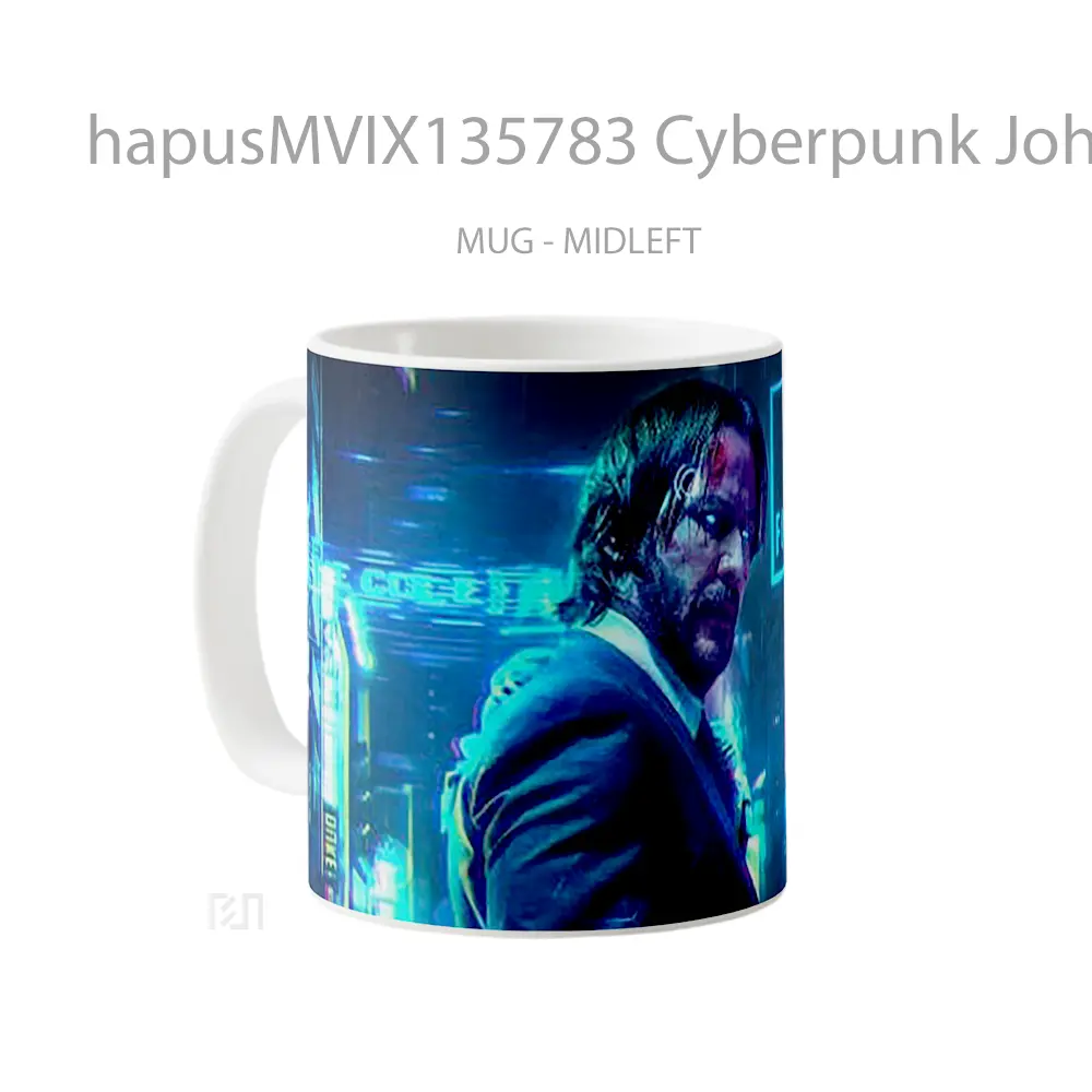 Mug Cyberpunk John Wick Keanu Reeves Fanart Cangkir Gamer - All-side / Desain