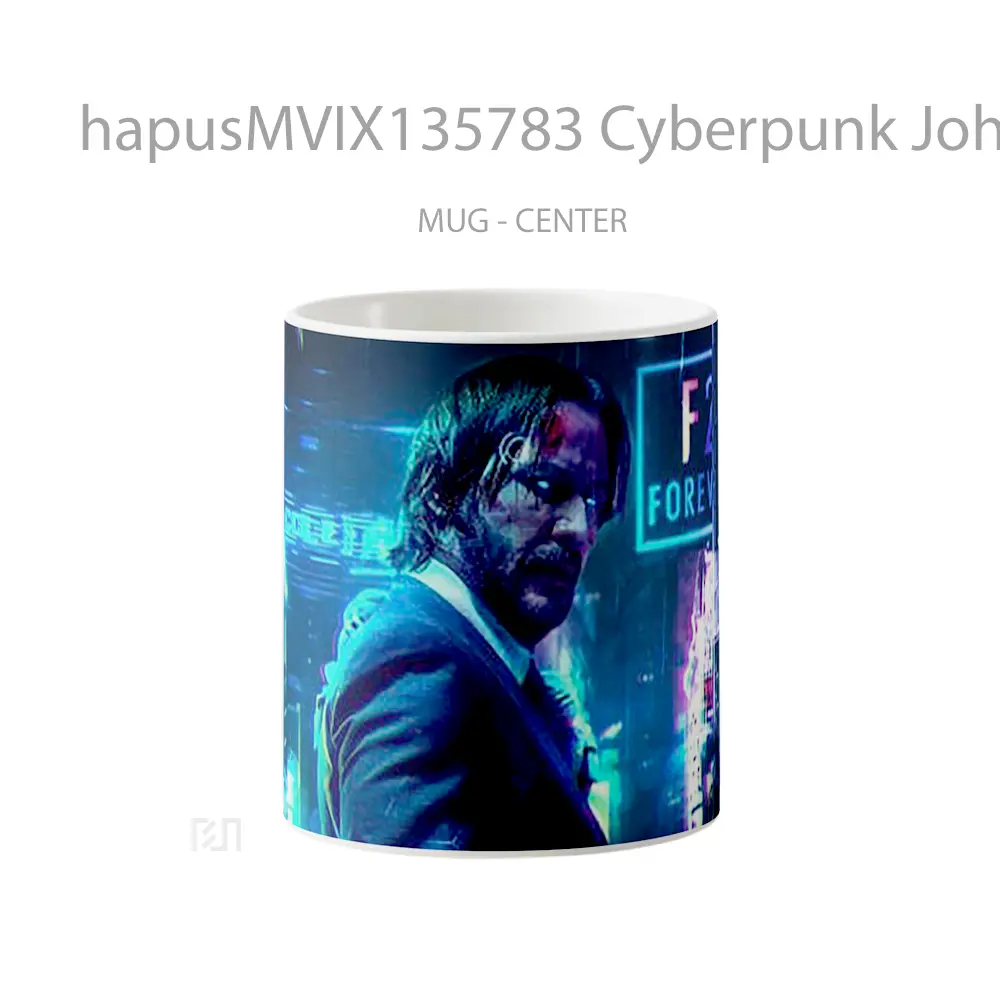 Mug Cyberpunk John Wick Keanu Reeves Fanart Cangkir Gamer