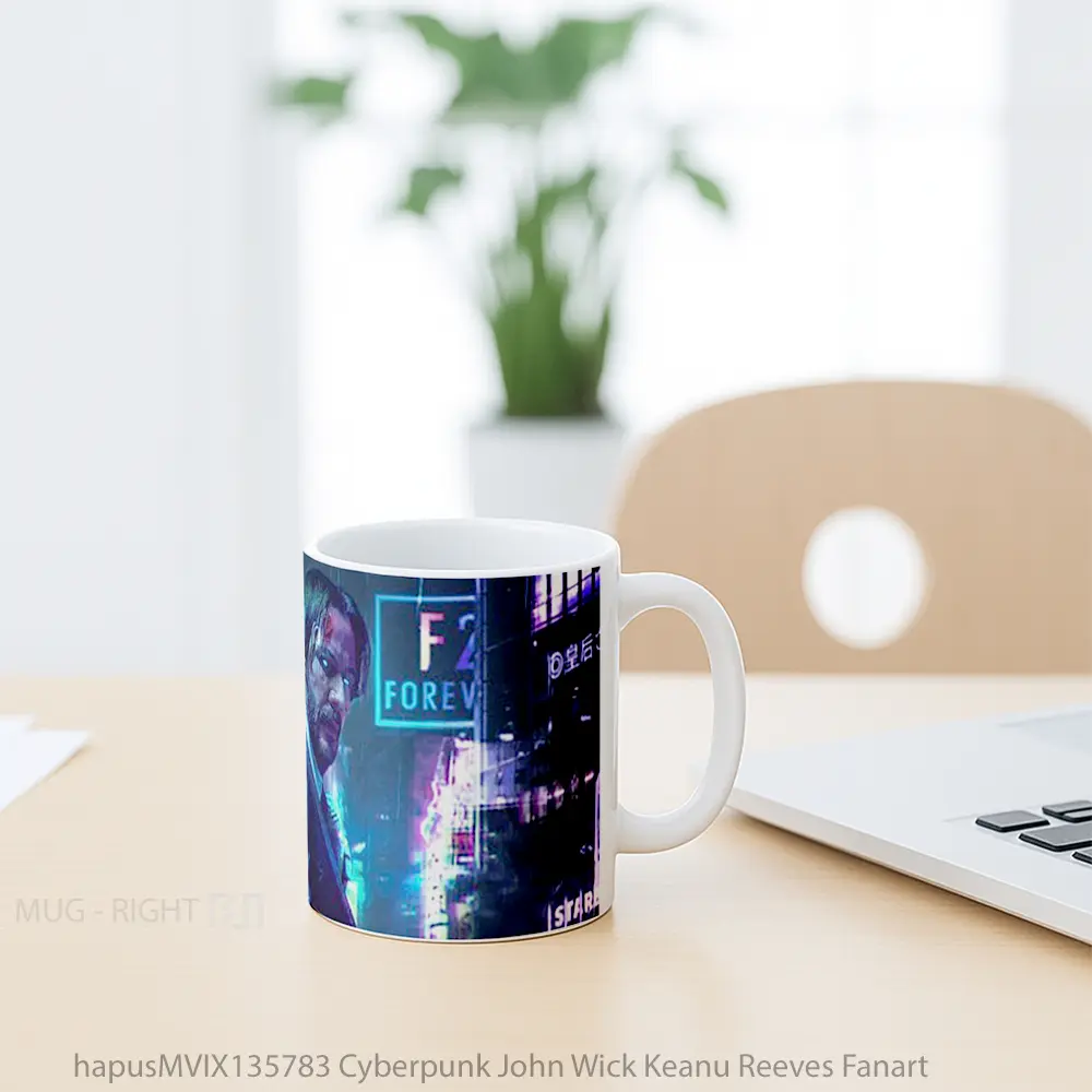Mug Cyberpunk John Wick Keanu Reeves Fanart Cangkir Gamer - All-side / Desain