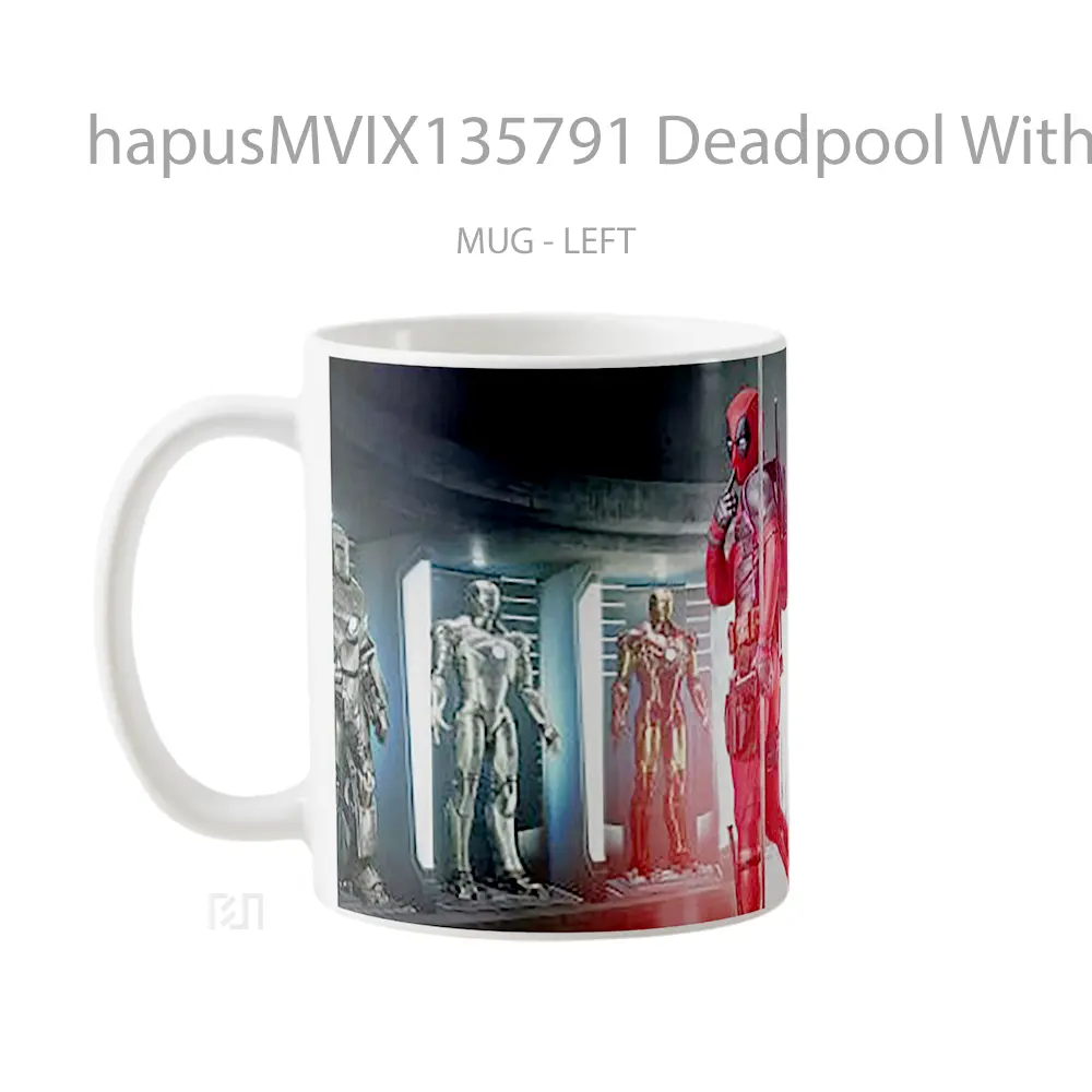 Mug Deadpool With Iron Man S Armors Fanart Gelas Superhero - All-side / Desain