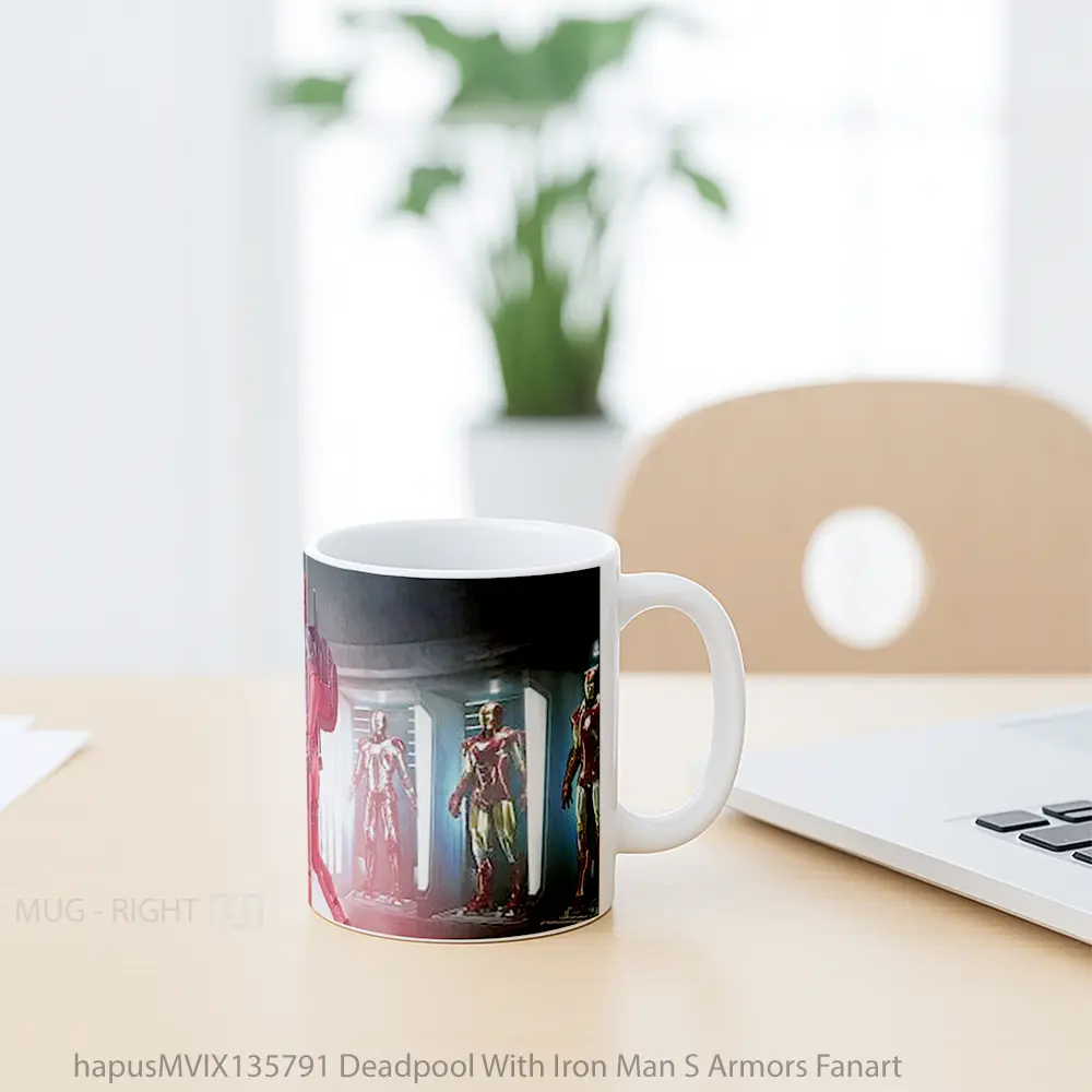 Mug Deadpool With Iron Man S Armors Fanart Gelas Superhero - All-side / Desain