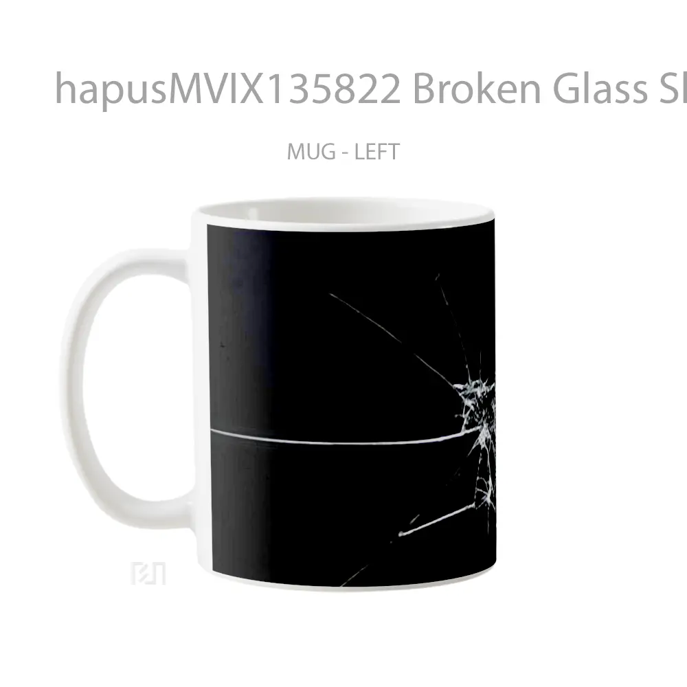 Mug Broken Glass Shattered Black Background Gelas Keramik Unik - All-side / Desain