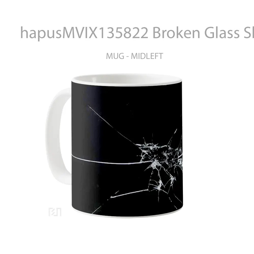 Mug Broken Glass Shattered Black Background Gelas Keramik Unik - All-side / Desain