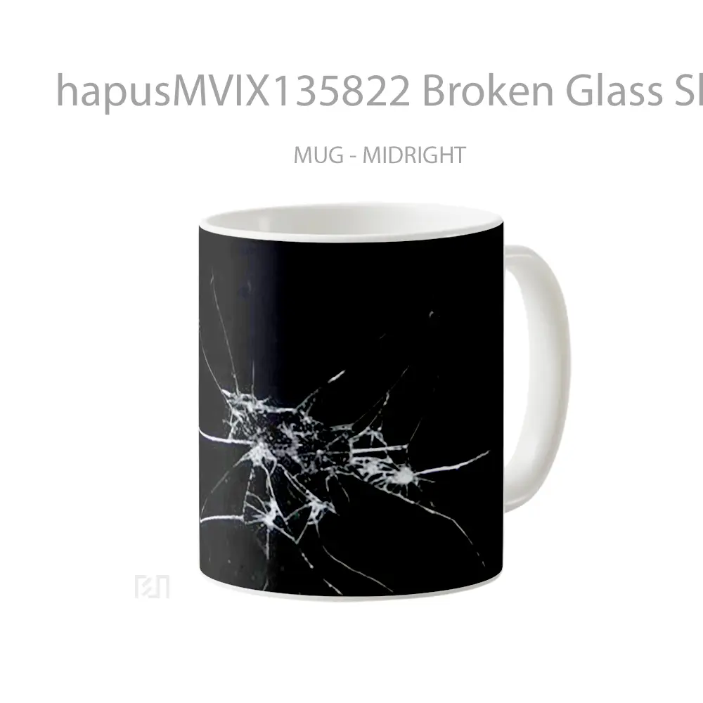 Mug Broken Glass Shattered Black Background Gelas Keramik Unik - All-side / Desain