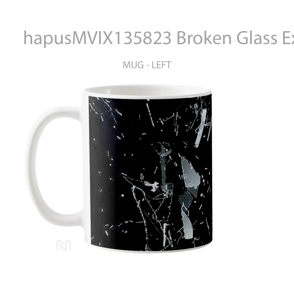 Mug Broken Glass Explosion Shattered Black Background Gelas Keramik Unik - All-side / Desain