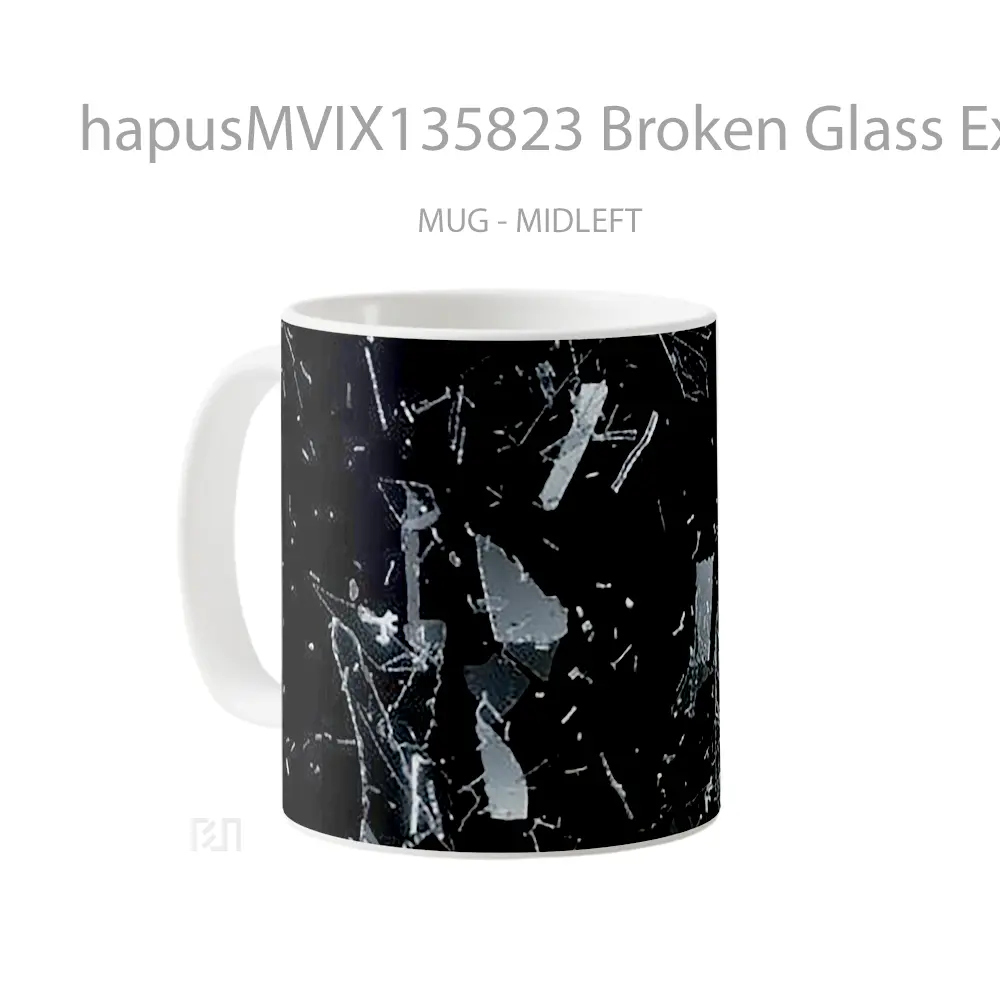 Mug Broken Glass Explosion Shattered Black Background Gelas Keramik Unik - All-side / Desain