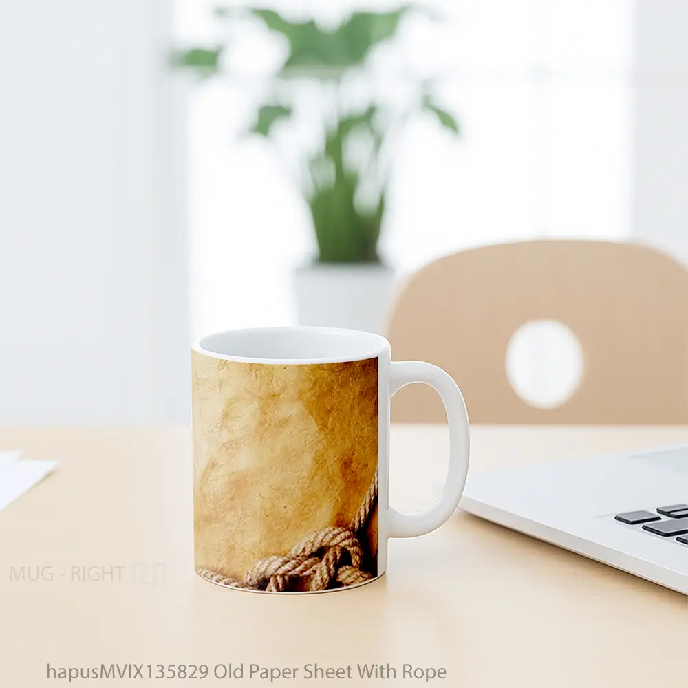 Mug Old Paper Sheet With Rope Gelas Keramik Unik - All-side / Desain