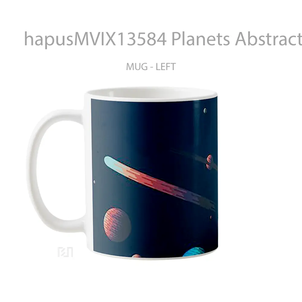 Mug Planets Abstract Digital Art Gelas Seni Modern - All-side / Desain