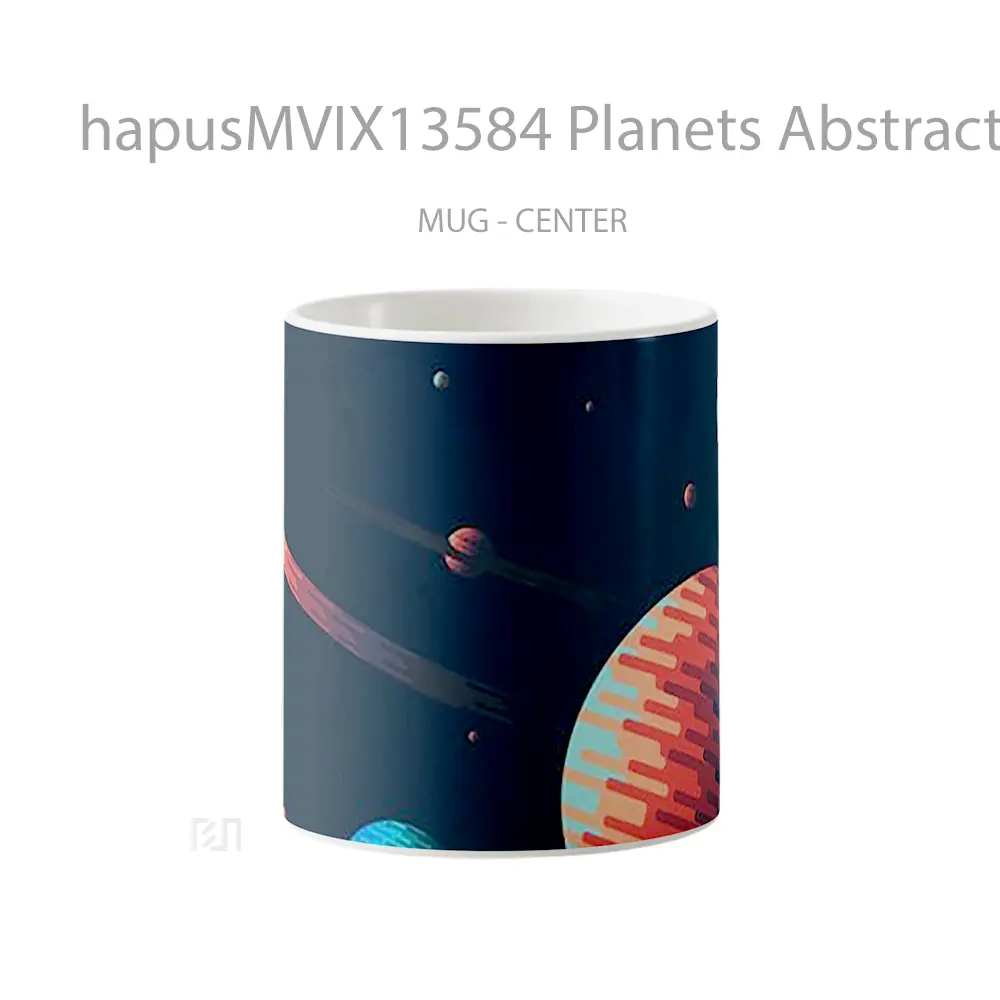 Mug Planets Abstract Digital Art Gelas Seni Modern