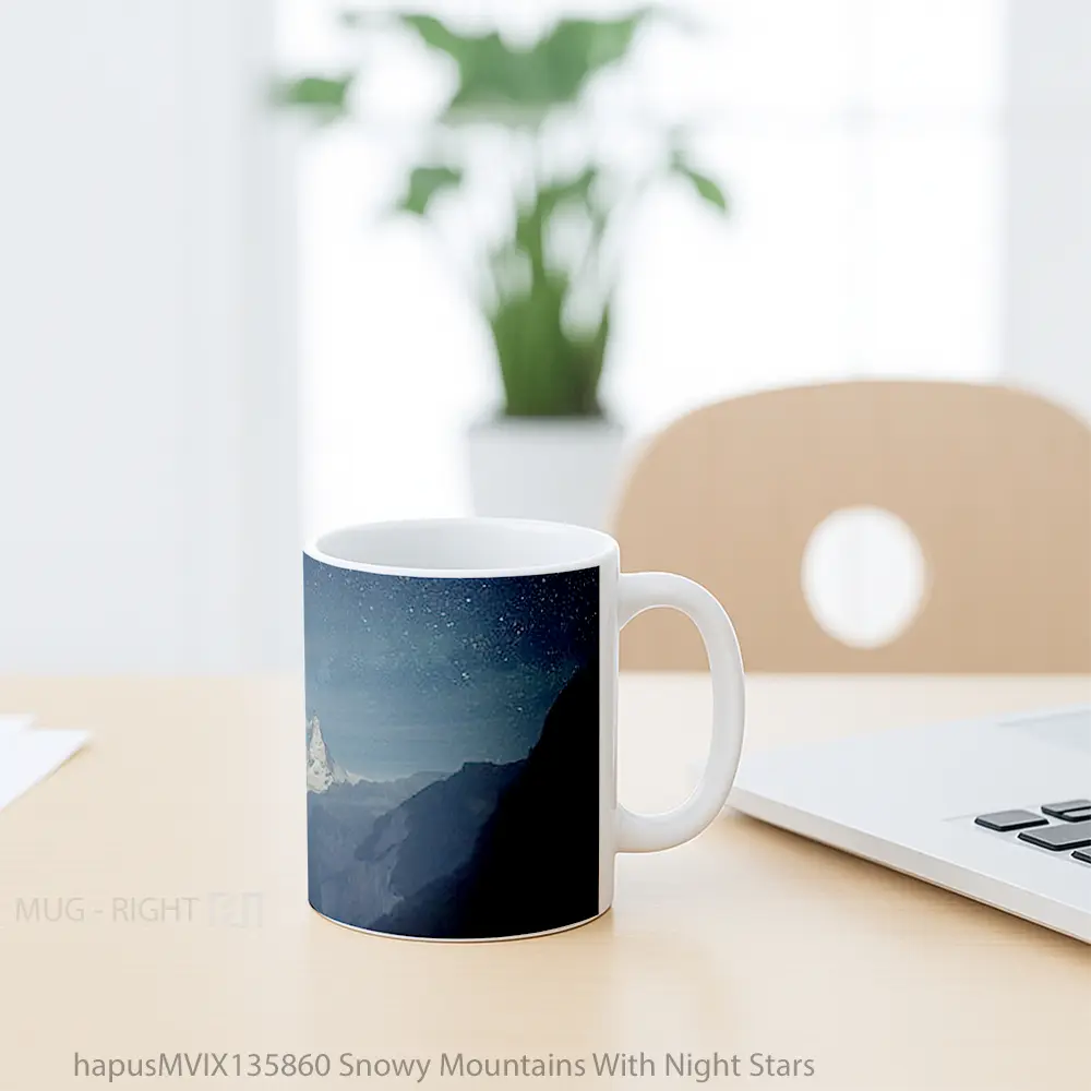 Mug Snowy Mountains With Night Stars Gelas Pemandangan Alam - All-side / Desain