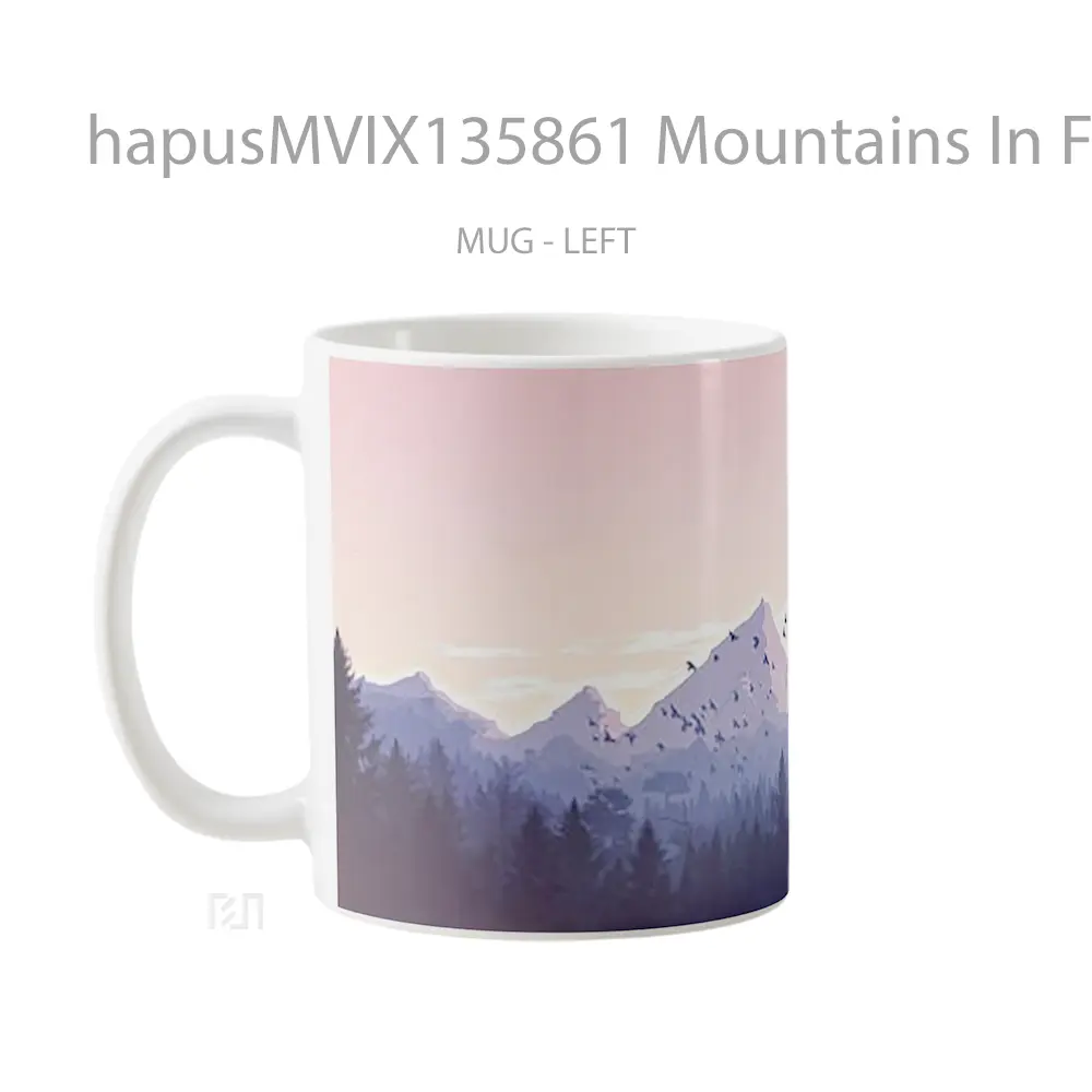 Mug Mountains In Forest Minimalist Flat Gelas Pemandangan Alam - All-side / Desain