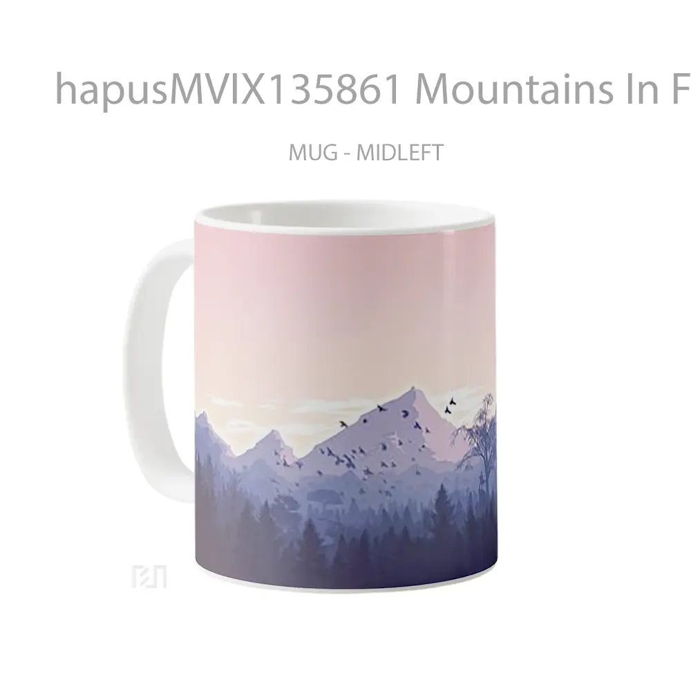 Mug Mountains In Forest Minimalist Flat Gelas Pemandangan Alam - All-side / Desain