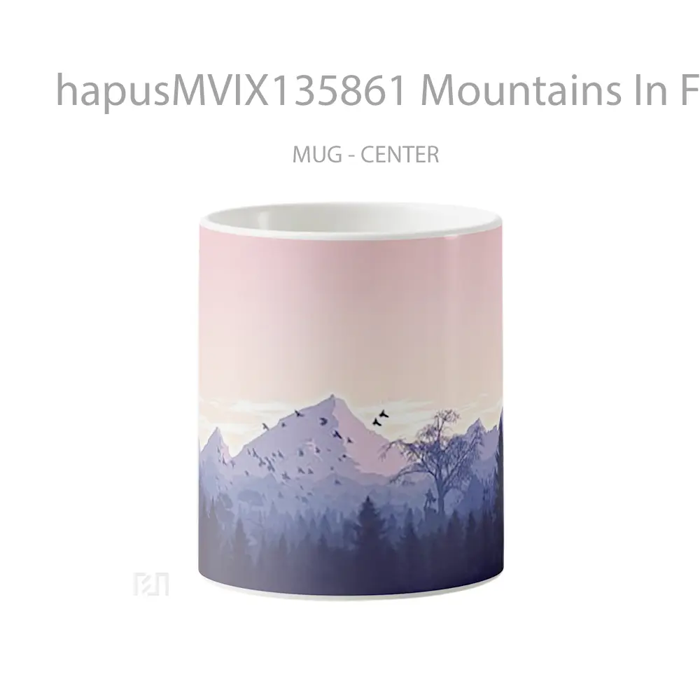 Mug Mountains In Forest Minimalist Flat Gelas Pemandangan Alam