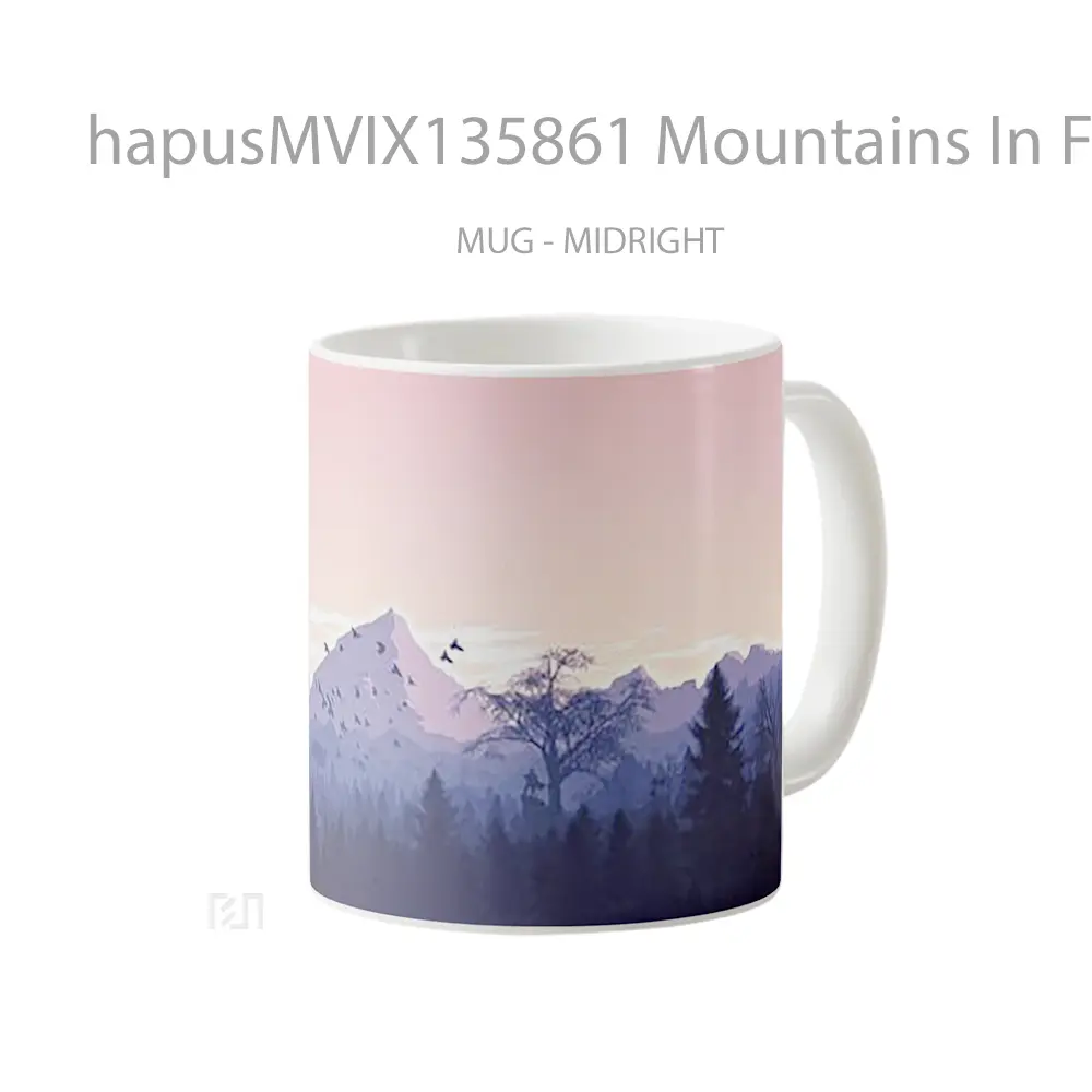 Mug Mountains In Forest Minimalist Flat Gelas Pemandangan Alam - All-side / Desain