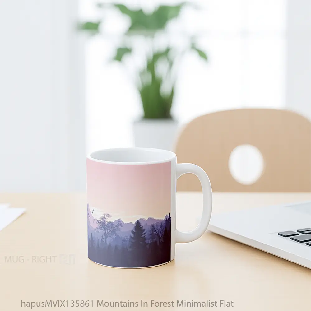 Mug Mountains In Forest Minimalist Flat Gelas Pemandangan Alam - All-side / Desain