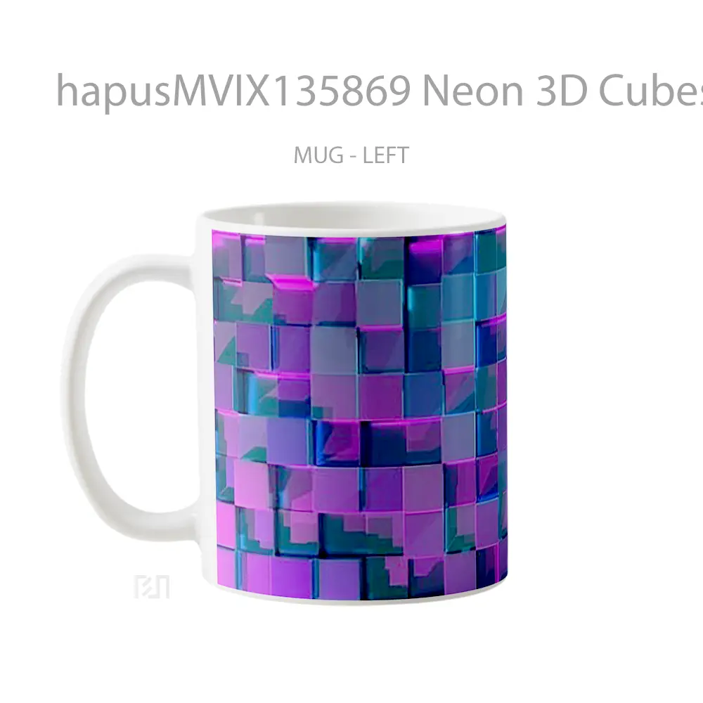 Mug Neon 3D Cubes Gelas Keramik Unik - All-side / Desain