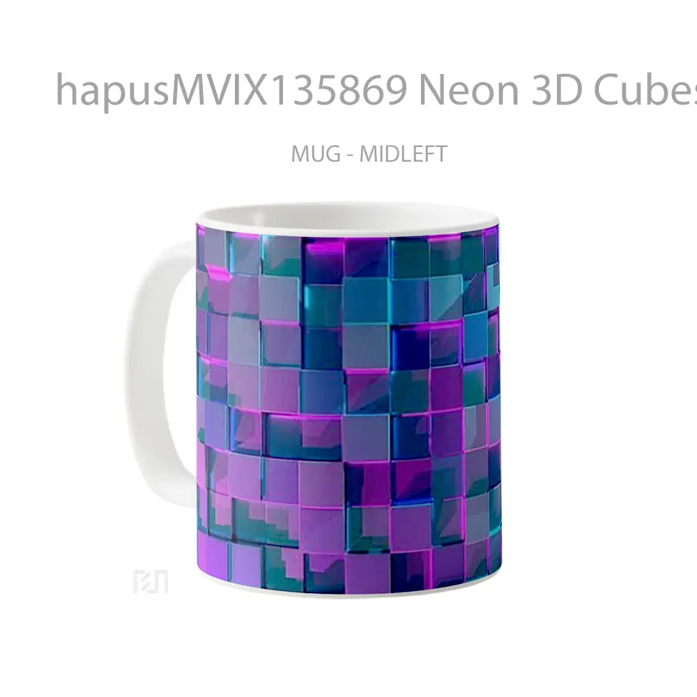 Mug Neon 3D Cubes Gelas Keramik Unik - All-side / Desain