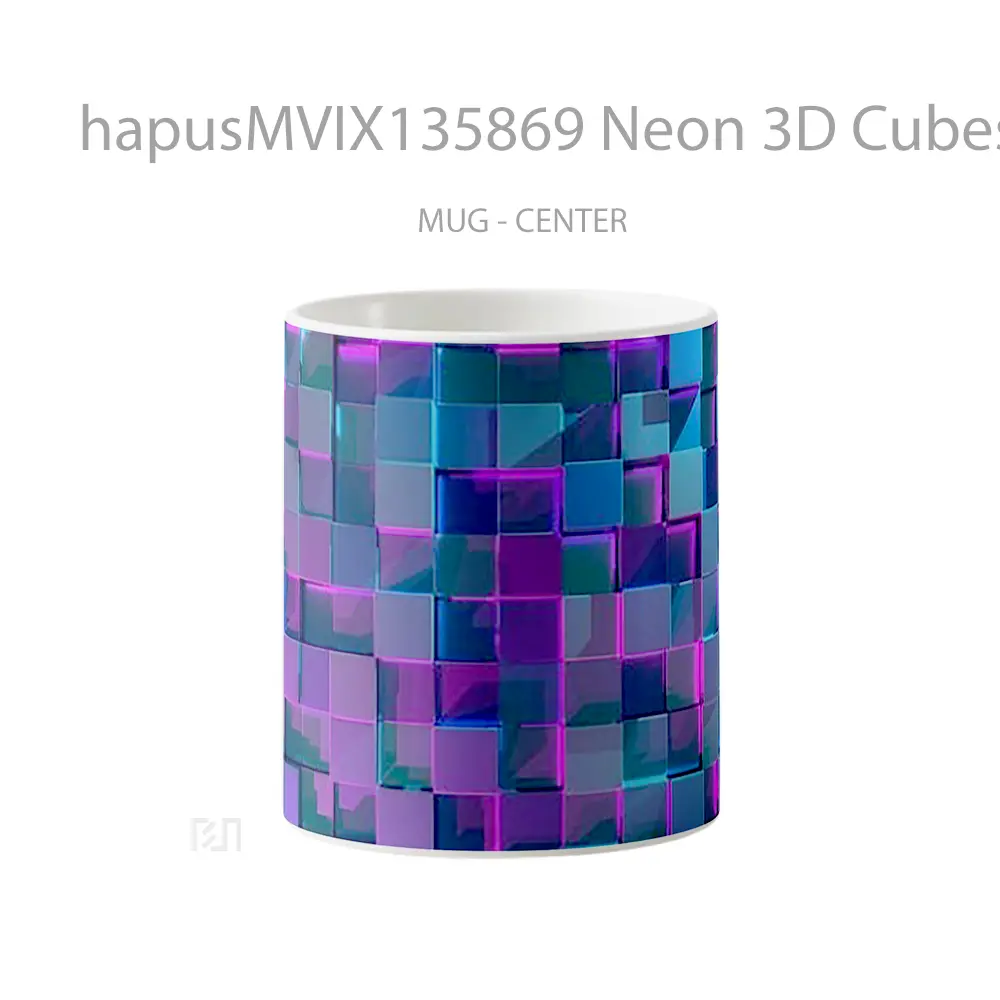 Mug Neon 3D Cubes Gelas Keramik Unik