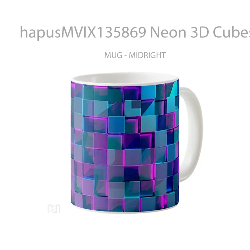 Mug Neon 3D Cubes Gelas Keramik Unik - All-side / Desain