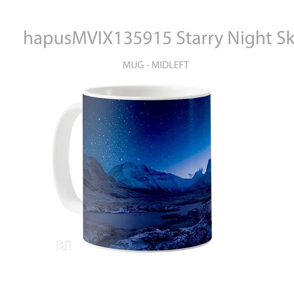 Mug Starry Night Sky Above The Snowy Mountains Gelas Pemandangan Alam - All-side / Desain