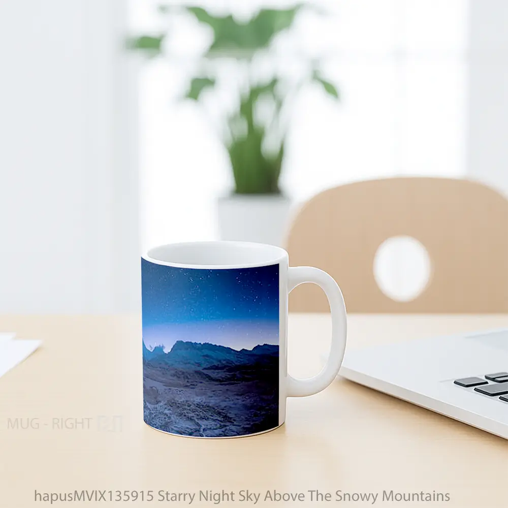 Mug Starry Night Sky Above The Snowy Mountains Gelas Pemandangan Alam - All-side / Desain