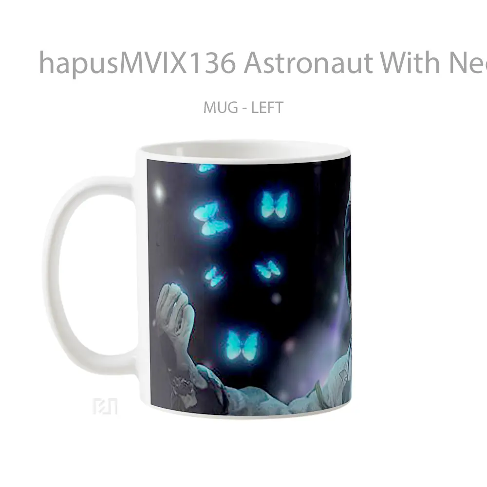 Mug Astronaut With Neon Butterflies Gelas Keramik Estetik - All-side / Desain
