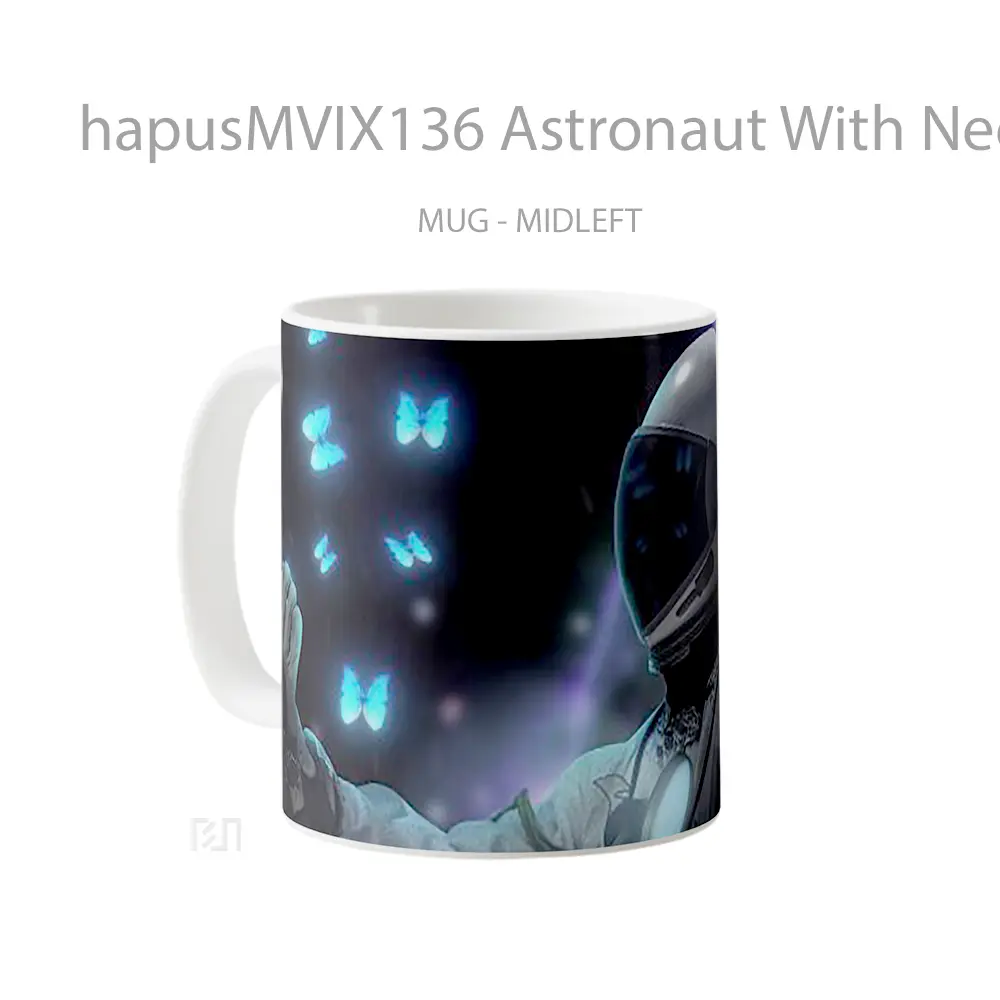 Mug Astronaut With Neon Butterflies Gelas Keramik Estetik - All-side / Desain