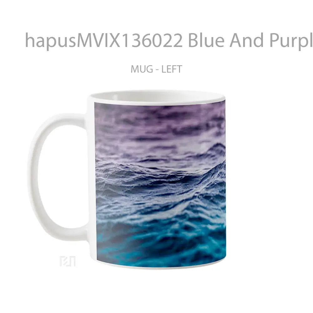 Mug Blue And Purple Gradient Waves Gelas Keramik Unik - All-side / Desain