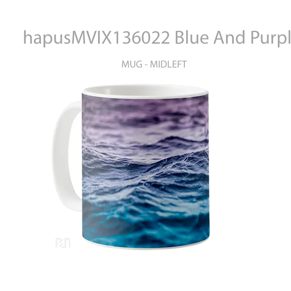 Mug Blue And Purple Gradient Waves Gelas Keramik Unik - All-side / Desain