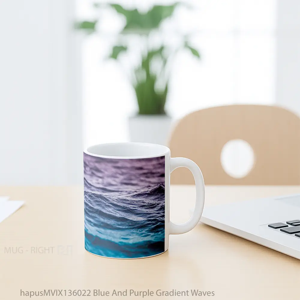 Mug Blue And Purple Gradient Waves Gelas Keramik Unik - All-side / Desain