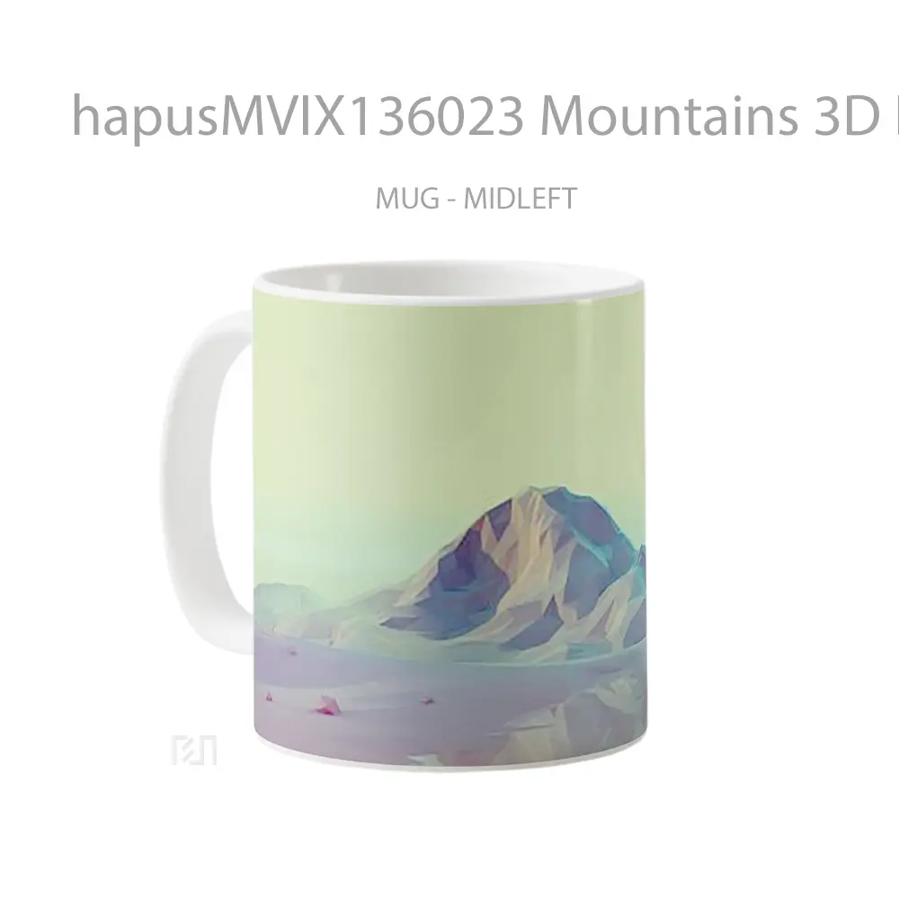 Mug Mountains 3D Low Poly Gelas Pemandangan Alam - All-side / Desain