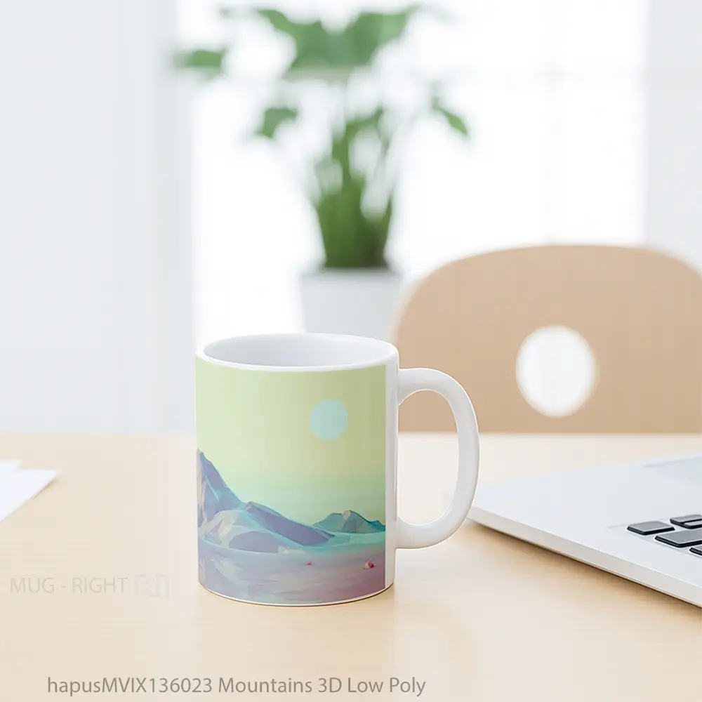 Mug Mountains 3D Low Poly Gelas Pemandangan Alam - All-side / Desain