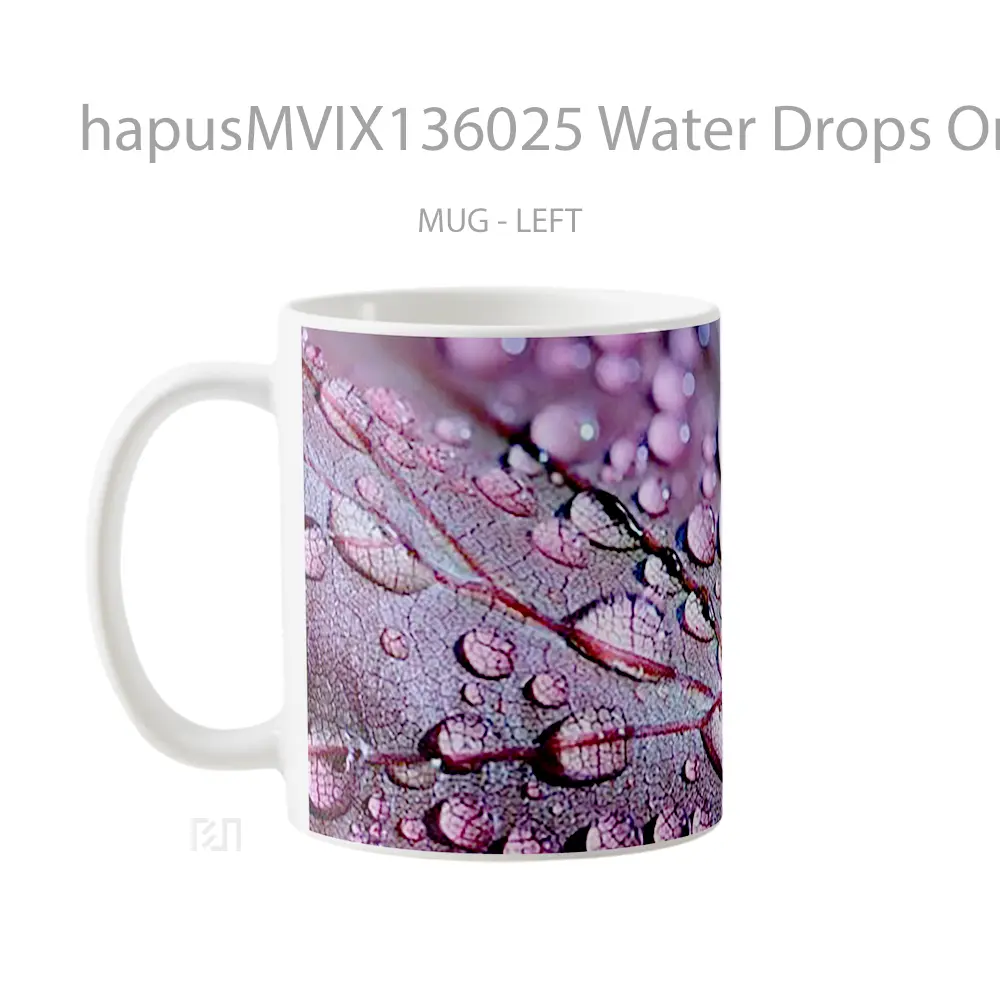Mug Water Drops On A Purple Leaf Gelas Pemandangan Alam - All-side / Desain