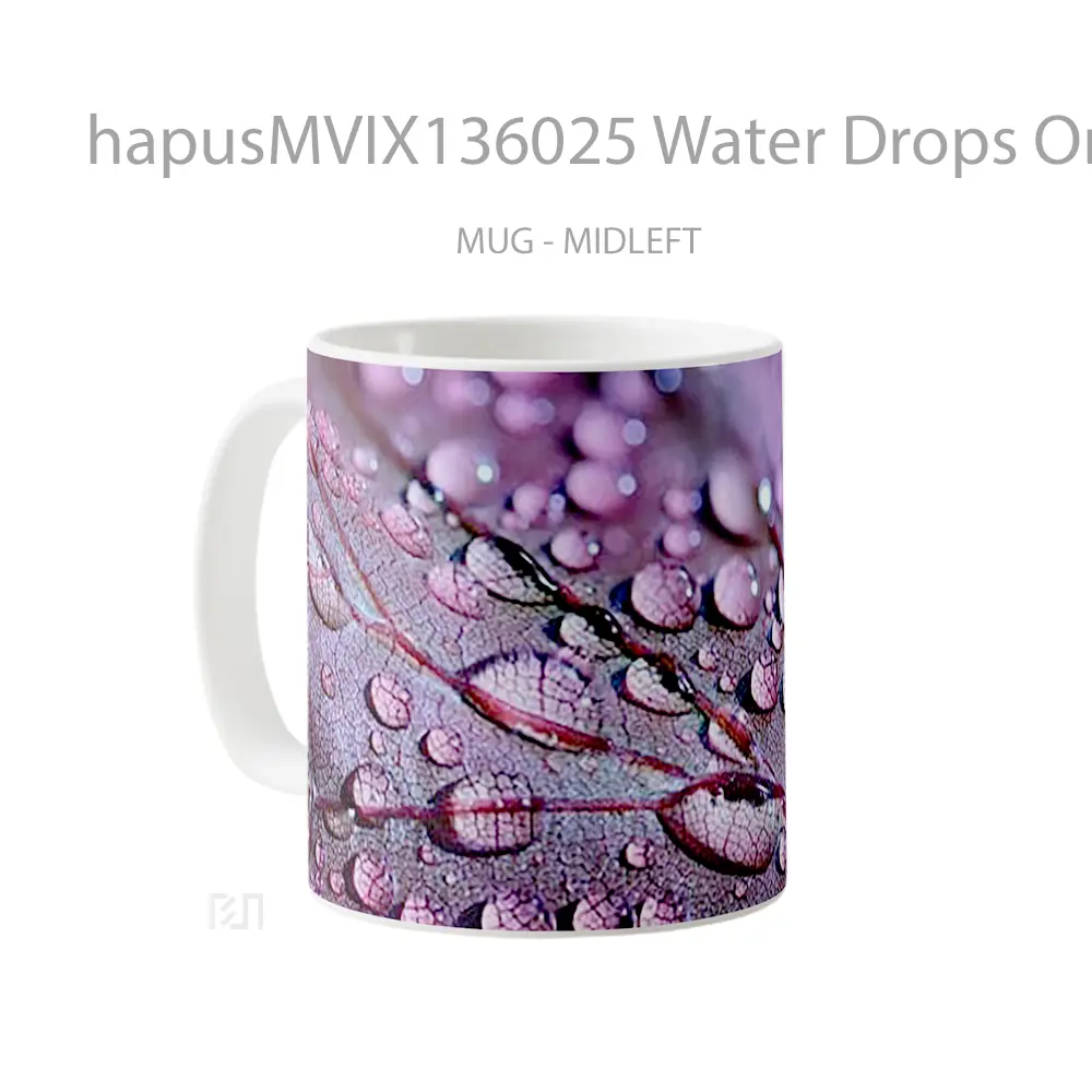 Mug Water Drops On A Purple Leaf Gelas Pemandangan Alam - All-side / Desain