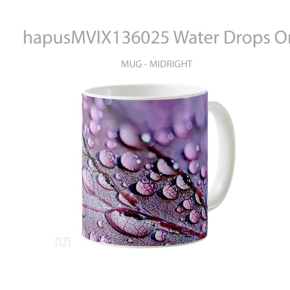 Mug Water Drops On A Purple Leaf Gelas Pemandangan Alam - All-side / Desain