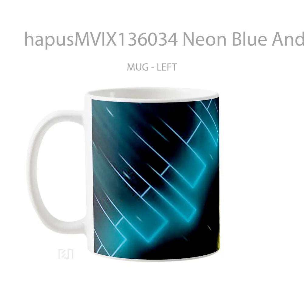 Mug Neon Blue And Yellow Gelas Keramik Unik - All-side / Desain