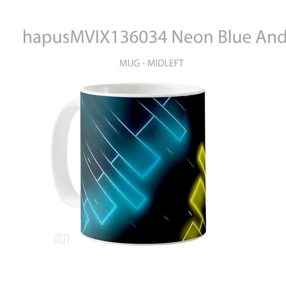 Mug Neon Blue And Yellow Gelas Keramik Unik - All-side / Desain