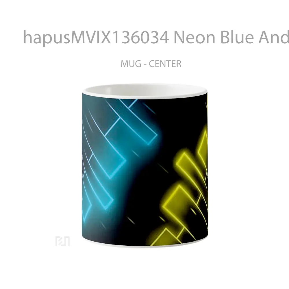 Mug Neon Blue And Yellow Gelas Keramik Unik