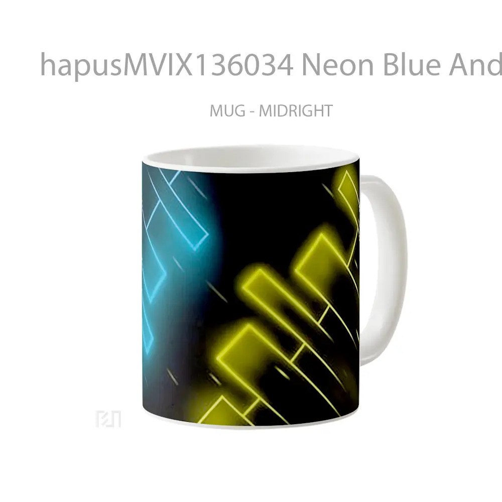 Mug Neon Blue And Yellow Gelas Keramik Unik - All-side / Desain