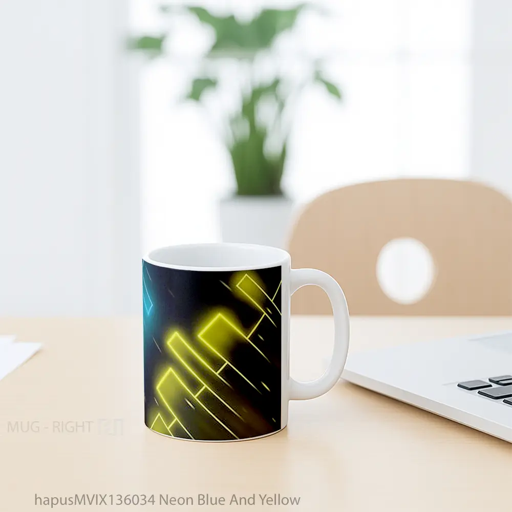 Mug Neon Blue And Yellow Gelas Keramik Unik - All-side / Desain