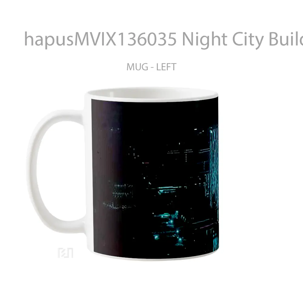 Mug Night City Building Blue Neon Illumination Gelas Keramik Unik - All-side / Desain